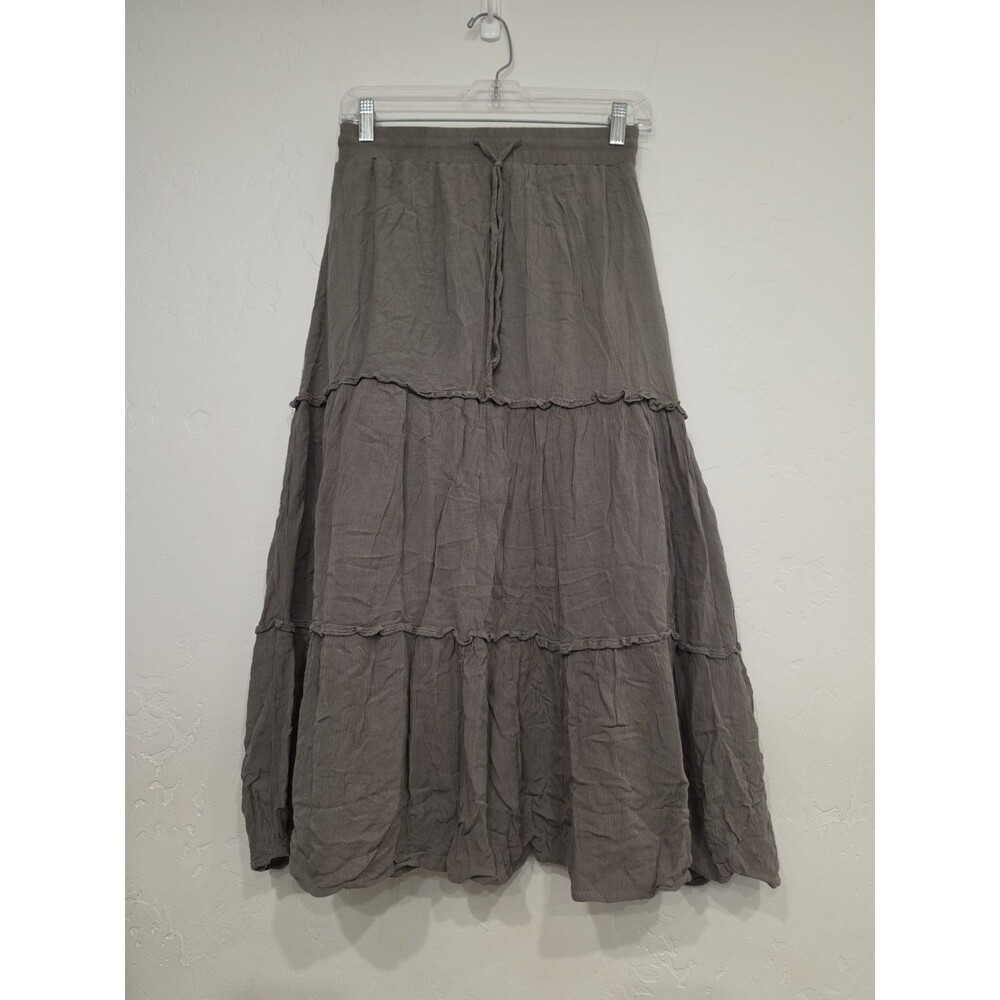 Passport Women's Sage Green Tiered Midi Skirt Size Medium Y2K Style